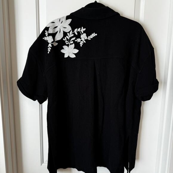 Free People black Flowers Embroidered Shirt women size small - Picture 2 of 5